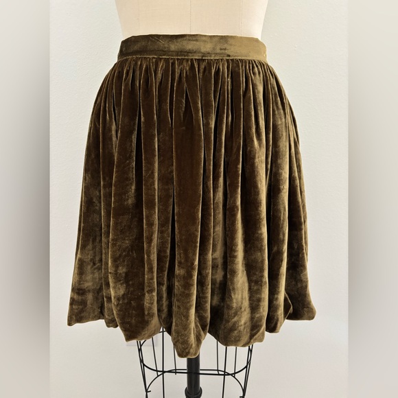 Rebecca Taylor 8 Luxurious Olive Green Velvet Mini Bubble-Hem Lined Skirt - Picture 1 of 7